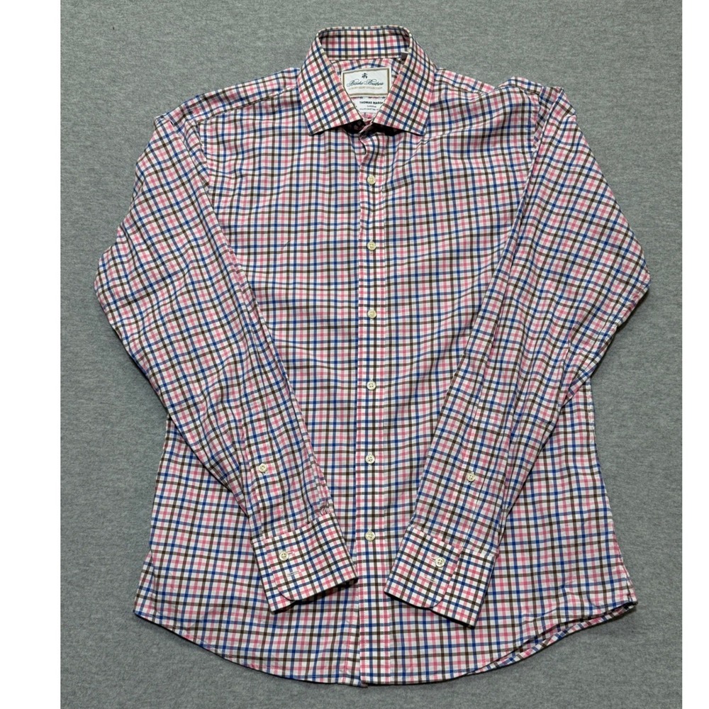 Brooks Brothers Regent Thomas Mason Super Fine 15 35 Button Up Pink Checkered